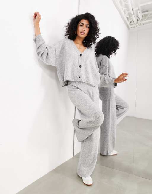 Knitted Cardigan & Leggings Lounge Set Grey Oversized Co Ord