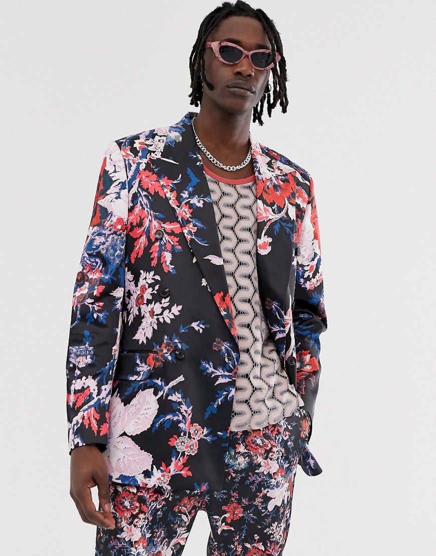 ASOS EDITION oversized double breasted suit jacket with dark floral print-Multi