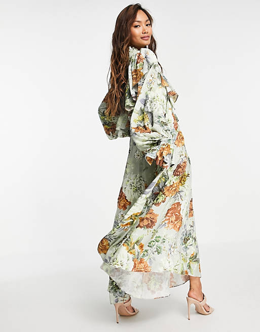 Designer Brands oversized floral maxi dress with ruffle 