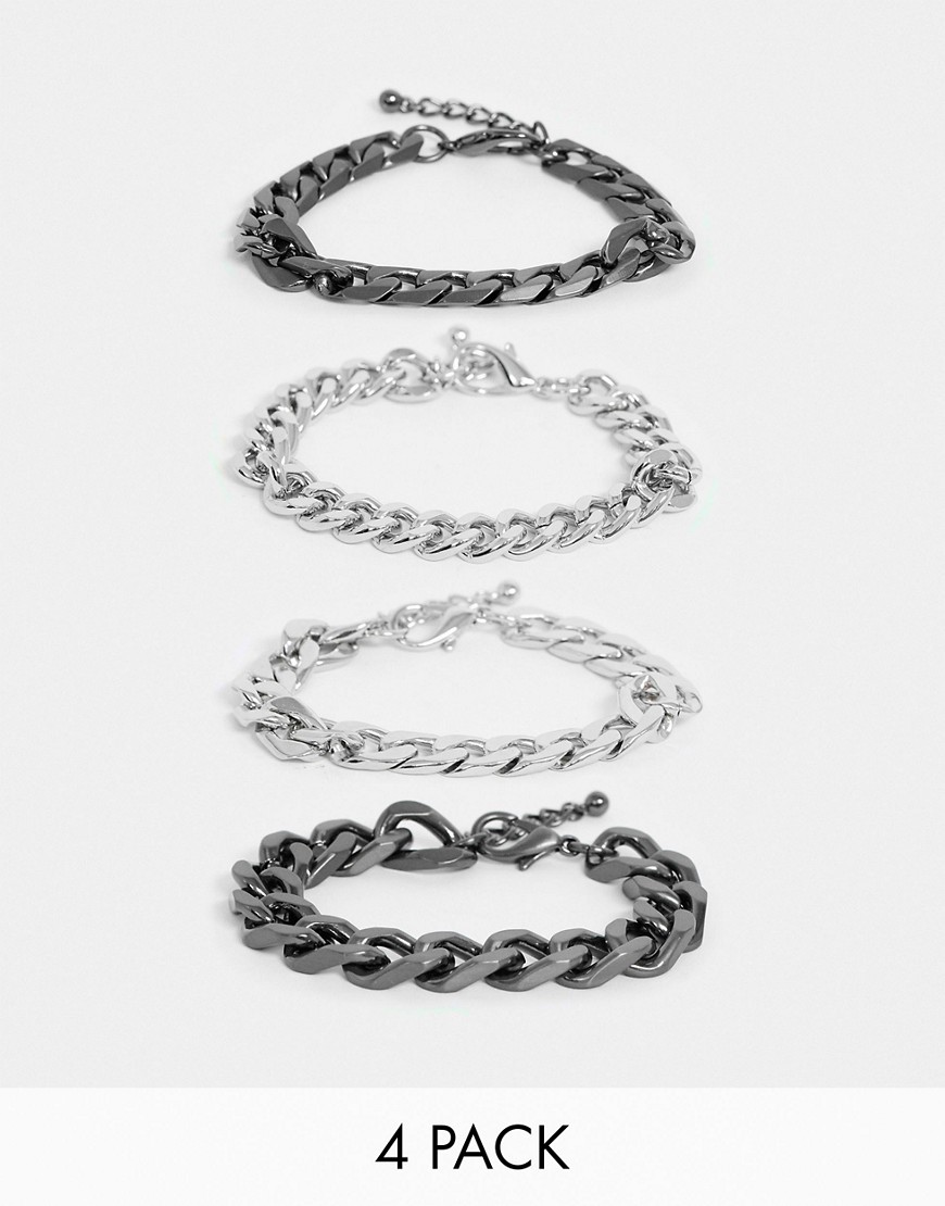 ASOS EDITION - Oversized gestapelde schakelarmband in grijs-metaal
