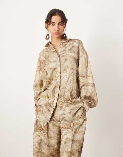 ASOS EDITION oversized hidden button shirt in landscape print - part of a set - view 1