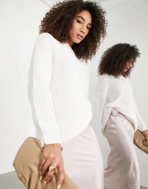 Monki cable knit oversized sweater in white