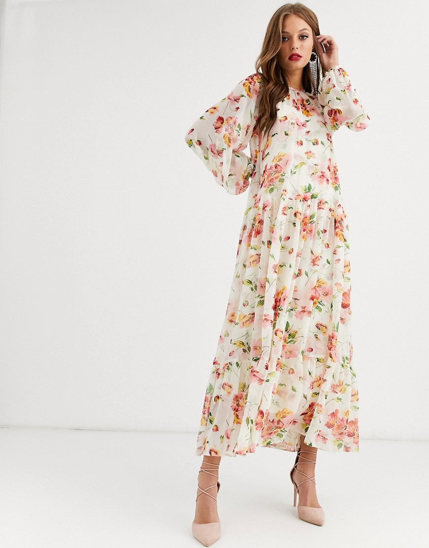 ASOS EDITION - Oversized lange jurk met bloemenprint-Multi