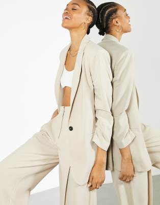 oversized longline blazer in stone - part of a set-Neutral