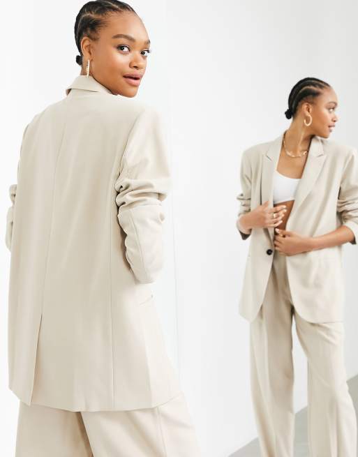 Light Stone Oversized Blazer with Removable Belt