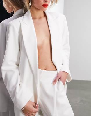 Asos Design Curve Oversized Longline Wedding Blazer In Ivory-white