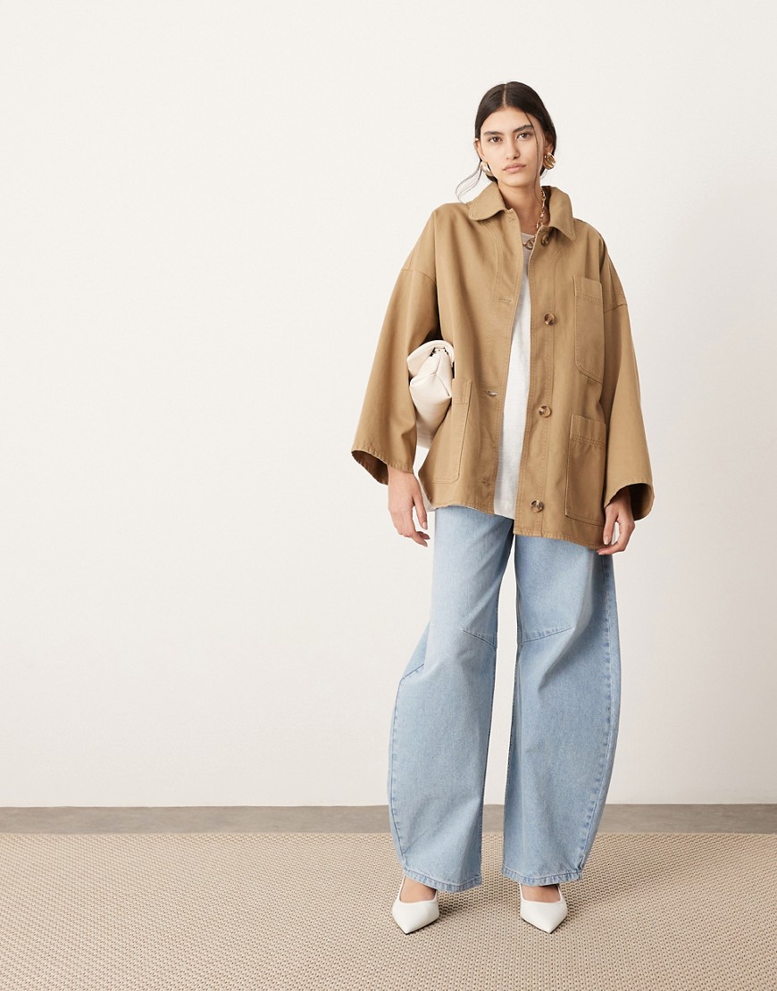 ASOS EDITION oversized mansy shacket in stone-Neutral