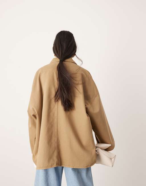 ASOS EDITION oversized mansy shacket in stone, 3 of 4