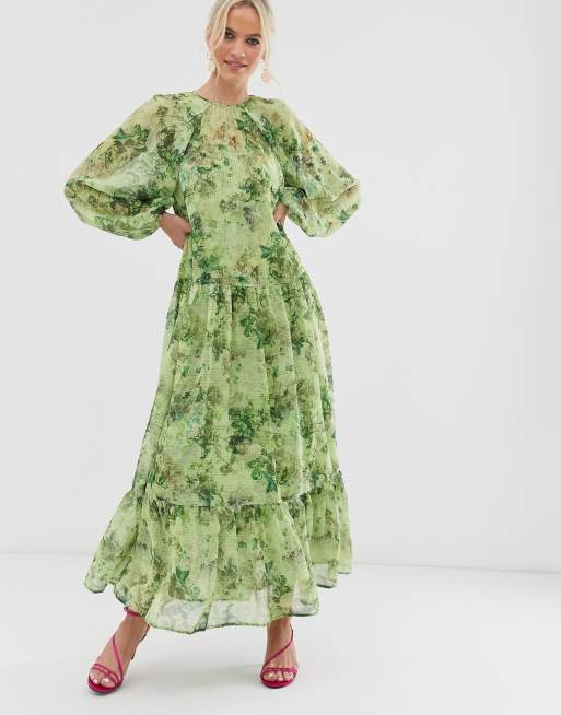 Asos green store floral maxi dress