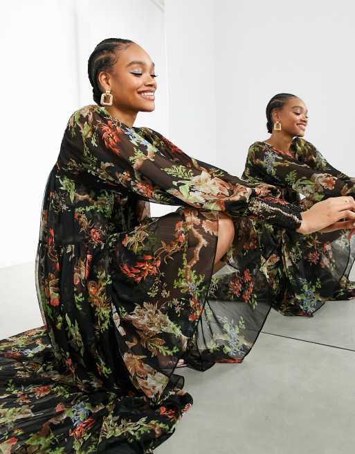 ASOS EDITION oversized maxi dress with square neck in woodland print, 4 of 4