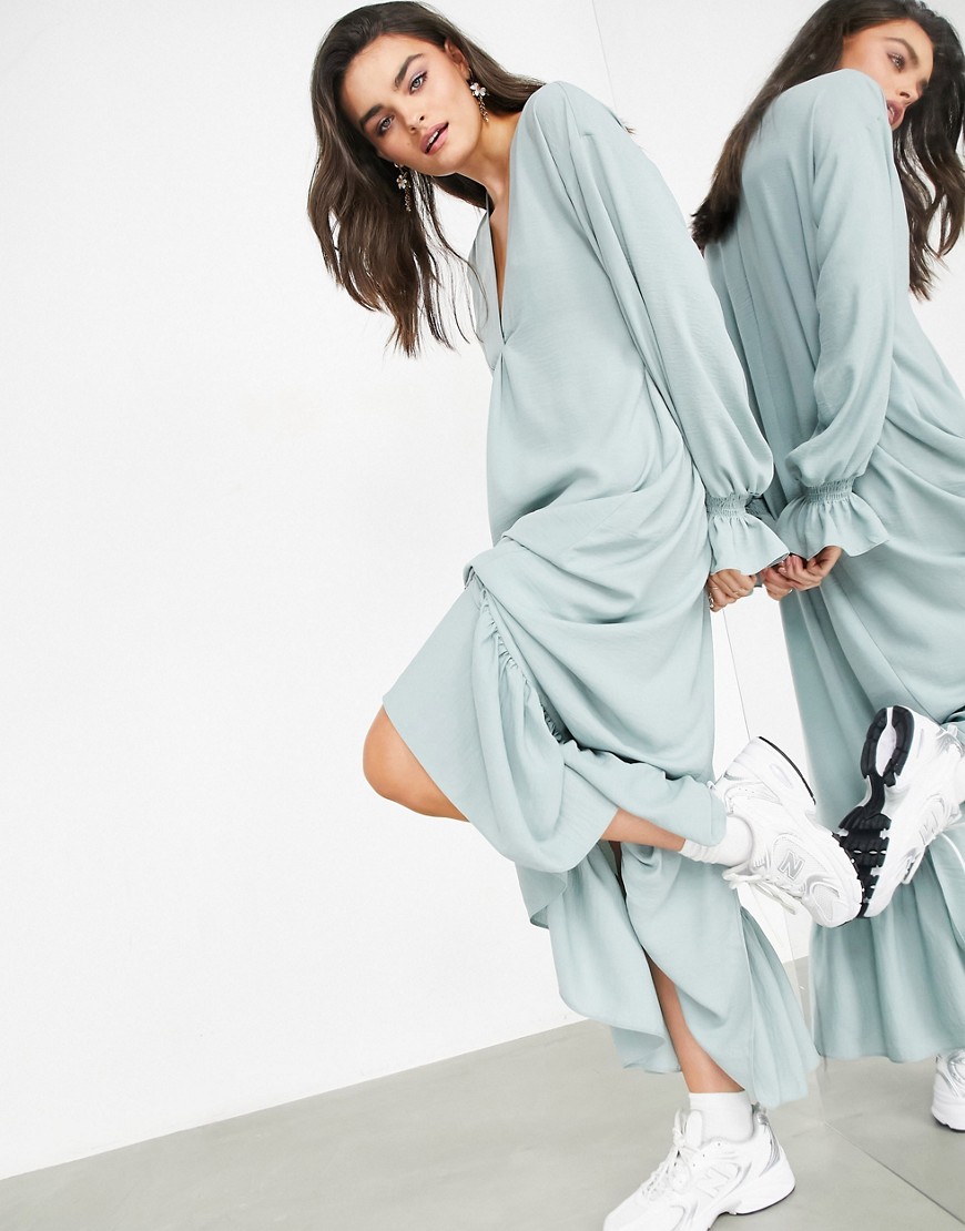 ASOS EDITION oversized midi dress with tiered hem in dusky blue-Blues