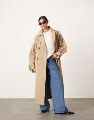 oversized pocket detail trench coat in camel-Brown