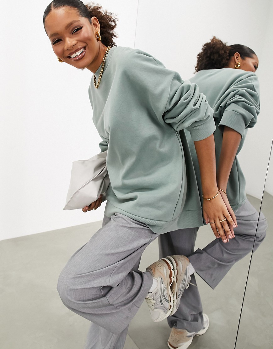 ASOS EDITION oversized premium heavy weight sweatshirt in washed sage-Grey