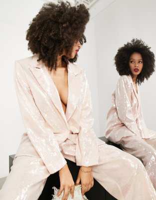 ASOS EDITION oversized sequin blazer in blush-Pink