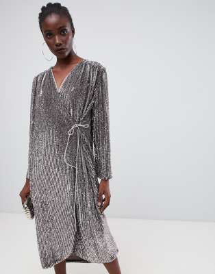 asos sequin wrap dress