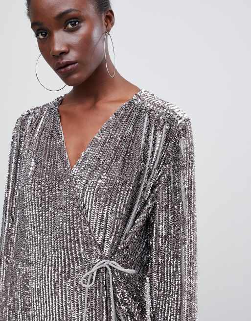 Asos sequin cheap wrap dress