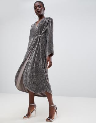 sequin wrap front dress