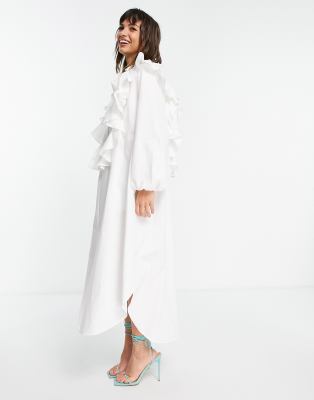 white ruffle shirt dress