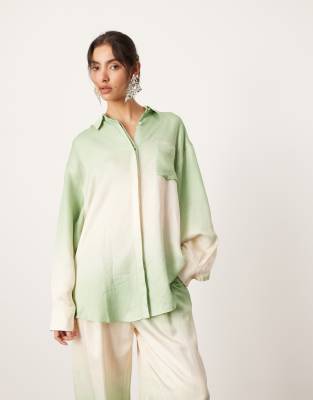 oversized shirt in green ombre print - part of a set-Multi