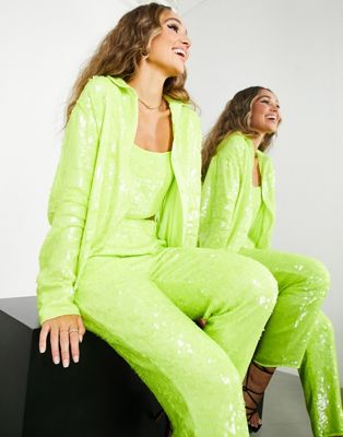 ASOS EDITION oversized shirt in neon lime sequin - ASOS Price Checker