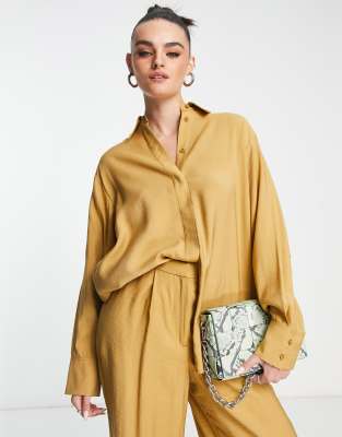 Shop Asos Design Oversized Slouchy Shirt In Caramel-neutral