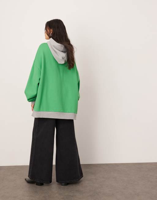 ASOS EDITION oversized split hem color block hoodie in green and gray