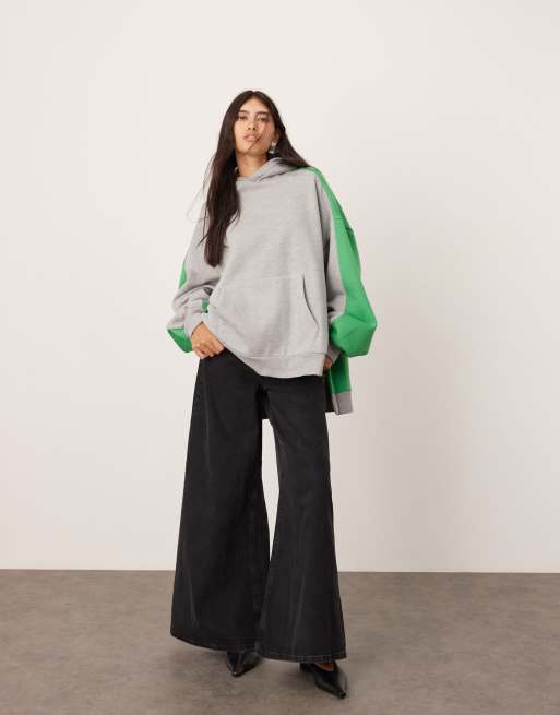 ASOS EDITION oversized split hem colourblock hoodie in green and