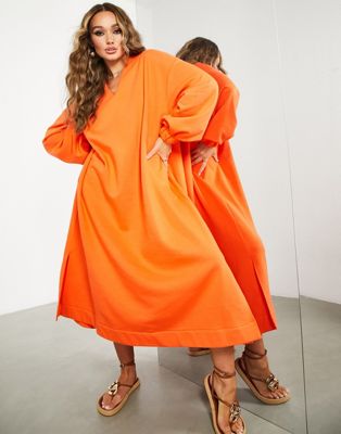 ASOS EDITION oversized sweatshirt dress in bright orange