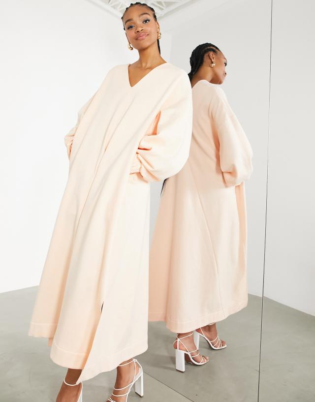 ASOS EDITION oversized sweatshirt dress in soft peach