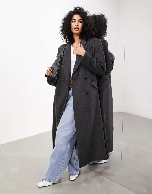 ASOS EDITION oversized tailored bold shoulder maxi coat in gray | ASOS