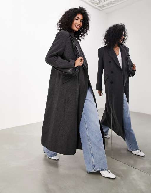 ASOS EDITION oversized tailored bold shoulder maxi coat in gray