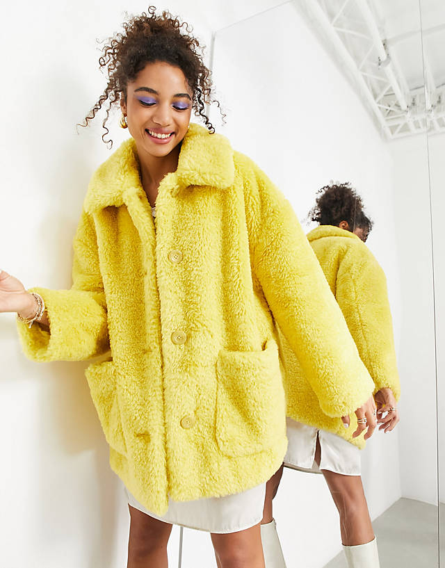 ASOS EDITION - oversized teddy jacket in yellow
