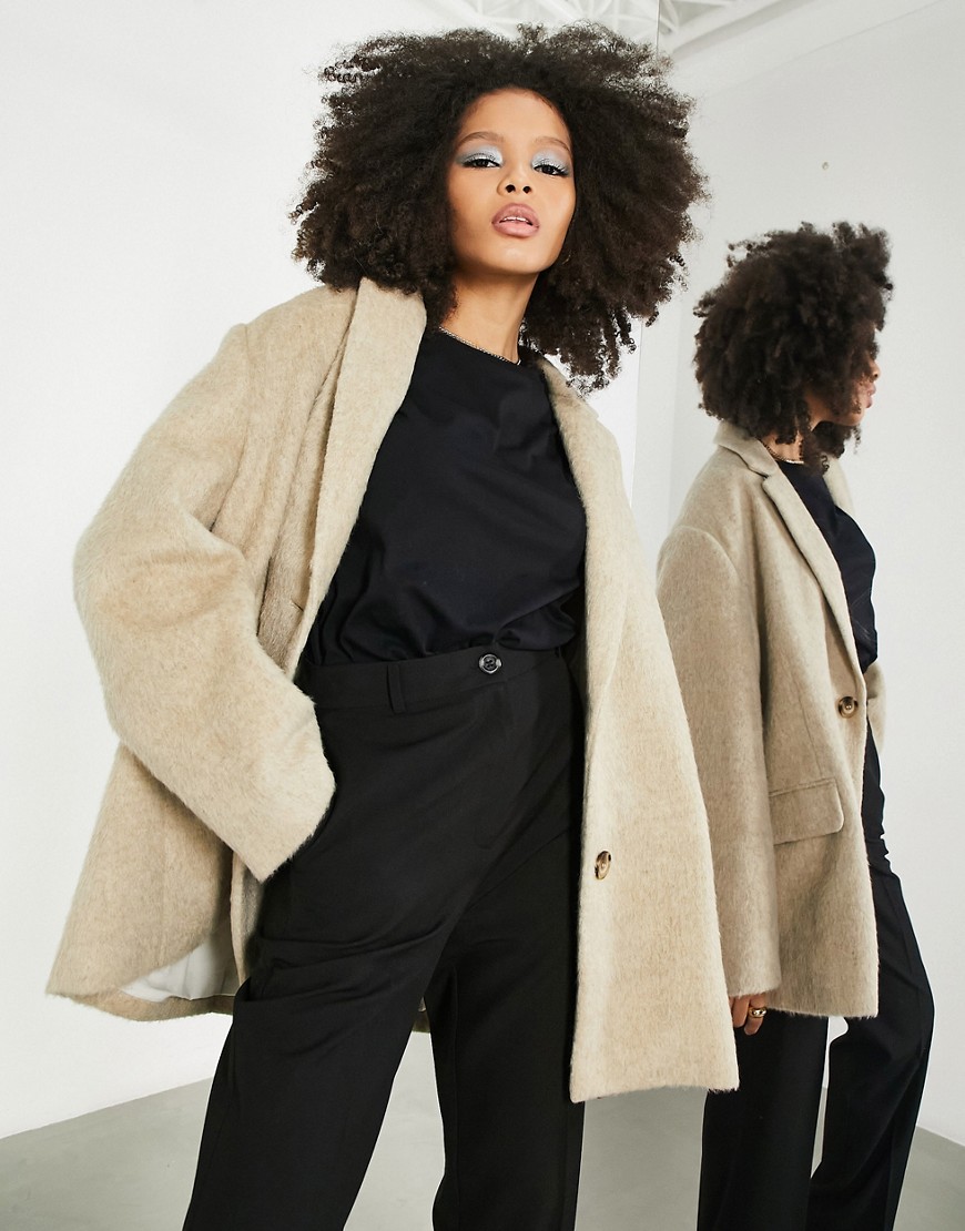 ASOS EDITION oversized wool blazer in beige-Neutral