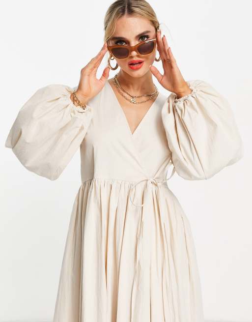 ASOS EDITION oversized wrap smock top with blouson sleeve in camel