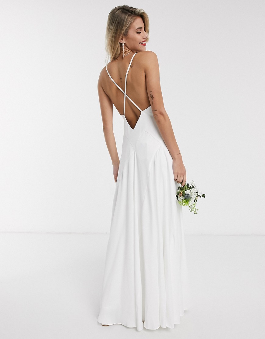 ASOS EDITION Paige satin plunge wedding dress with cross back-White