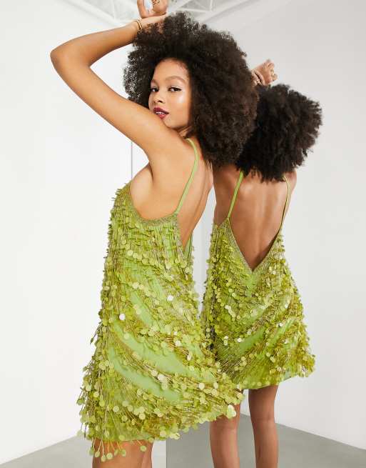 Lime green fringe dress best sale