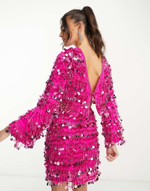 Asos pink hot sale glitter dress