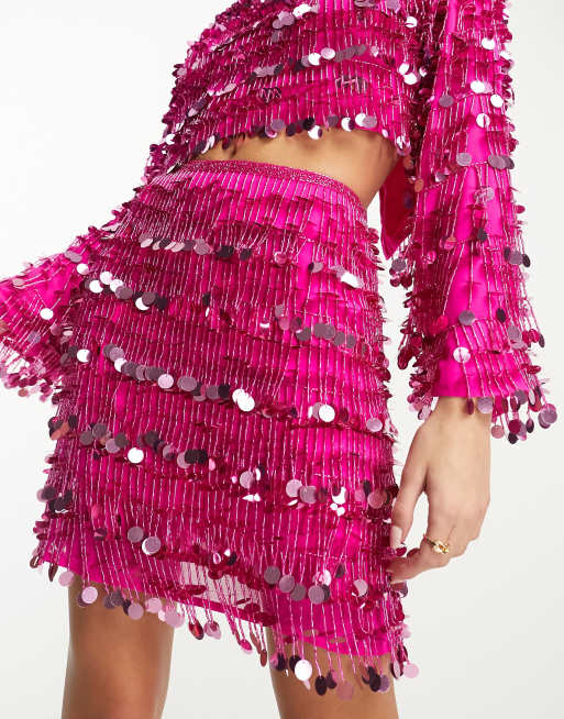 Pink fringe outlet mini skirt