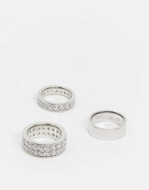 ASOS EDITION - Pakke med sølvfarvede ringe med cubic zirkonia-detaljer