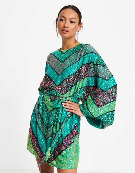 ASOS EDITION – Paljettklädd, chevronmönstrad miniklänning med skärp, 4 av 4