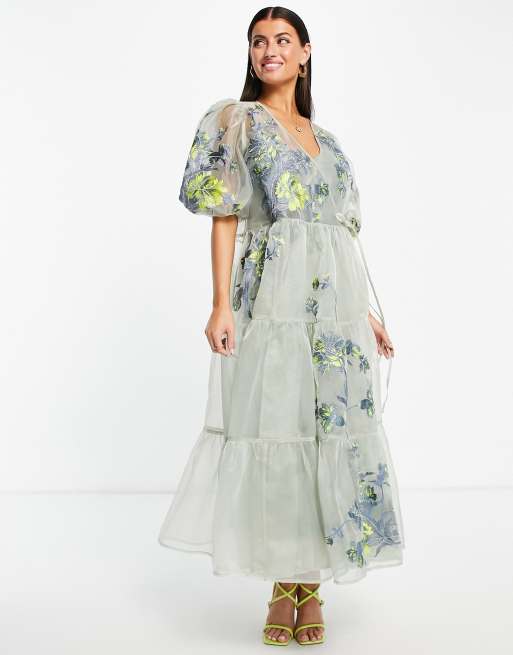 ASOS EDITION – Panelsydd omlottklänning i broderad organza