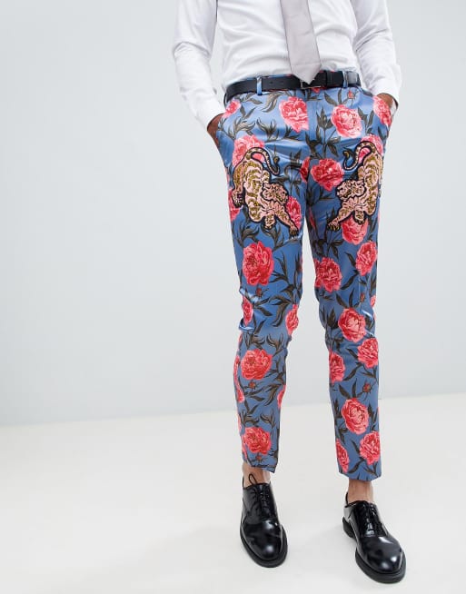 ASOS EDITION - Costume slim à imprimé fleurs bleues avec écusson tigre, 3 de 3
