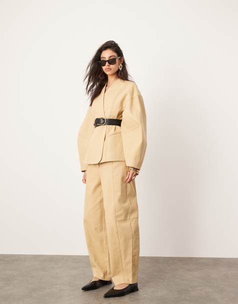 ASOS EDITION - Pantalon large d'ensemble en sergé avec poches - Marron clair  - view 1