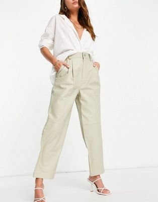 Femme EDITION - Pantalon large en cuir avec détails cousus - Argile
