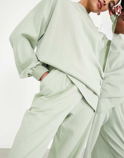 ASOS EDITION - Pantaloni a vita alta in jersey testurizzato verde salvia, 3 di 4
