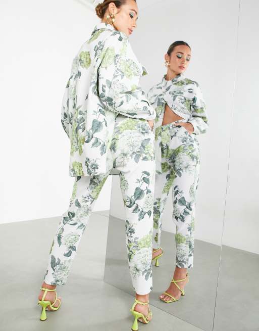 ASOS EDITION - Pantaloni affusolati in cotone con stampa a fiori