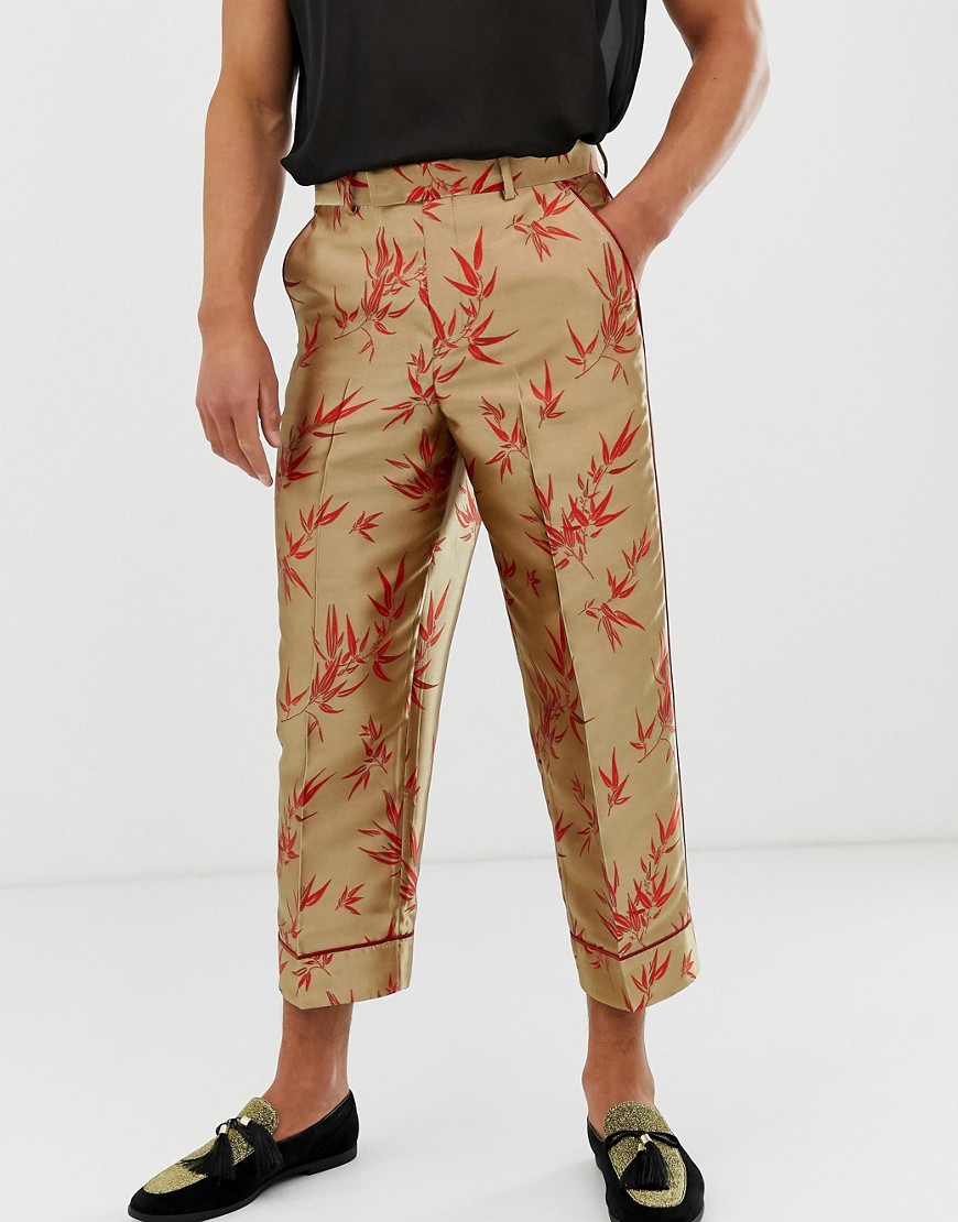 ASOS EDITION - Pantaloni cropped eleganti in jacquard a fiori con fondo ampio-Multicolore