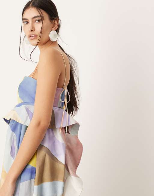 ASOS EDITION – Pastellfärgad, abstrakt mönstrad midiklänning med axelband i empirestil, 3 av 4