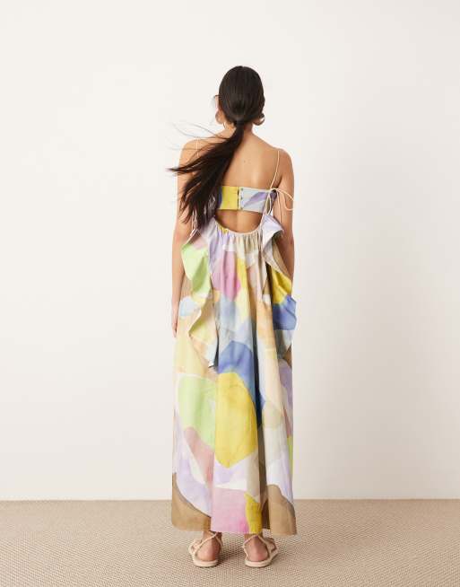 ASOS EDITION – Pastellfärgad, abstrakt mönstrad midiklänning med axelband i empirestil, 4 av 4