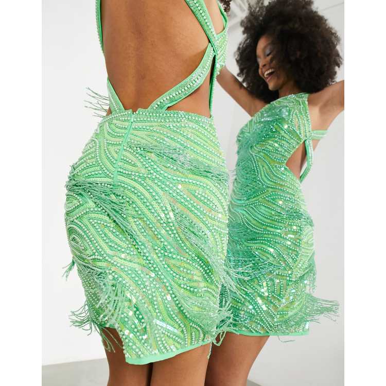 beach party mini dress Orion Dress in Green Sequin XS main image 0